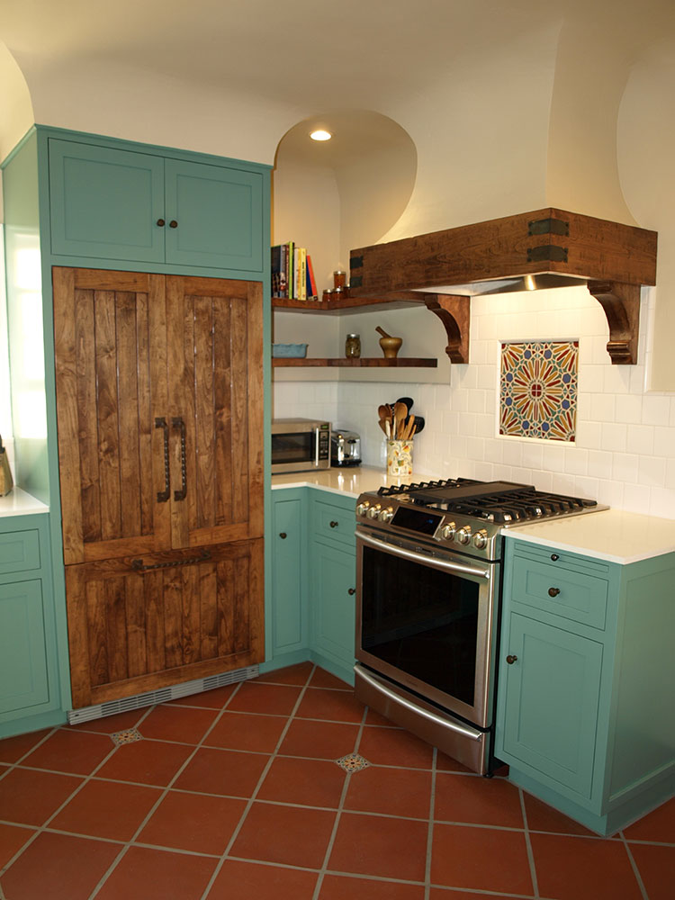 Kitchen remodel, terra cotta paver floor, custom cabinets, Omnicradt Enterprises, Inc.,