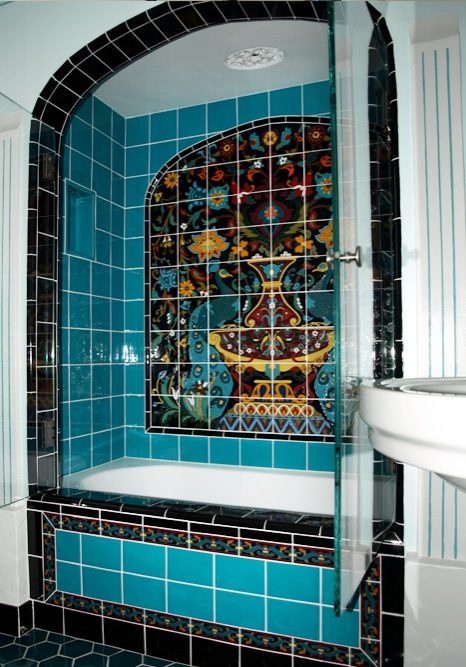 historic shower with custom tile